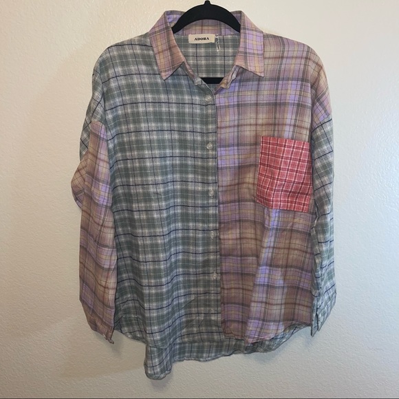 New Purple & Sage Plaid Flannel Button Down Pocket Shirt Small Medium Large - Picture 13 of 16